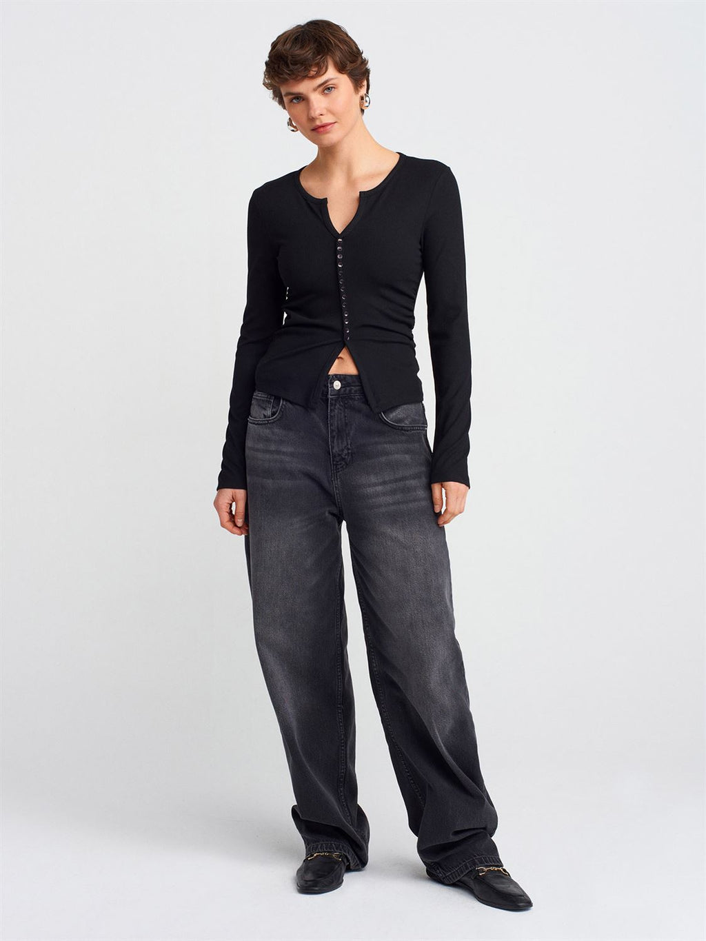 Slim Fit Button Top