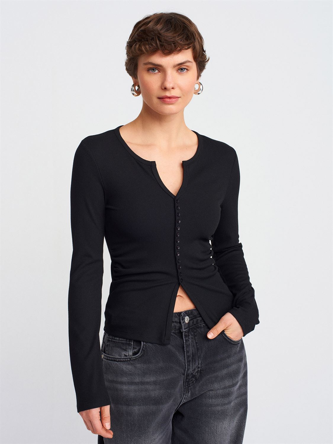 Slim Fit Button Top