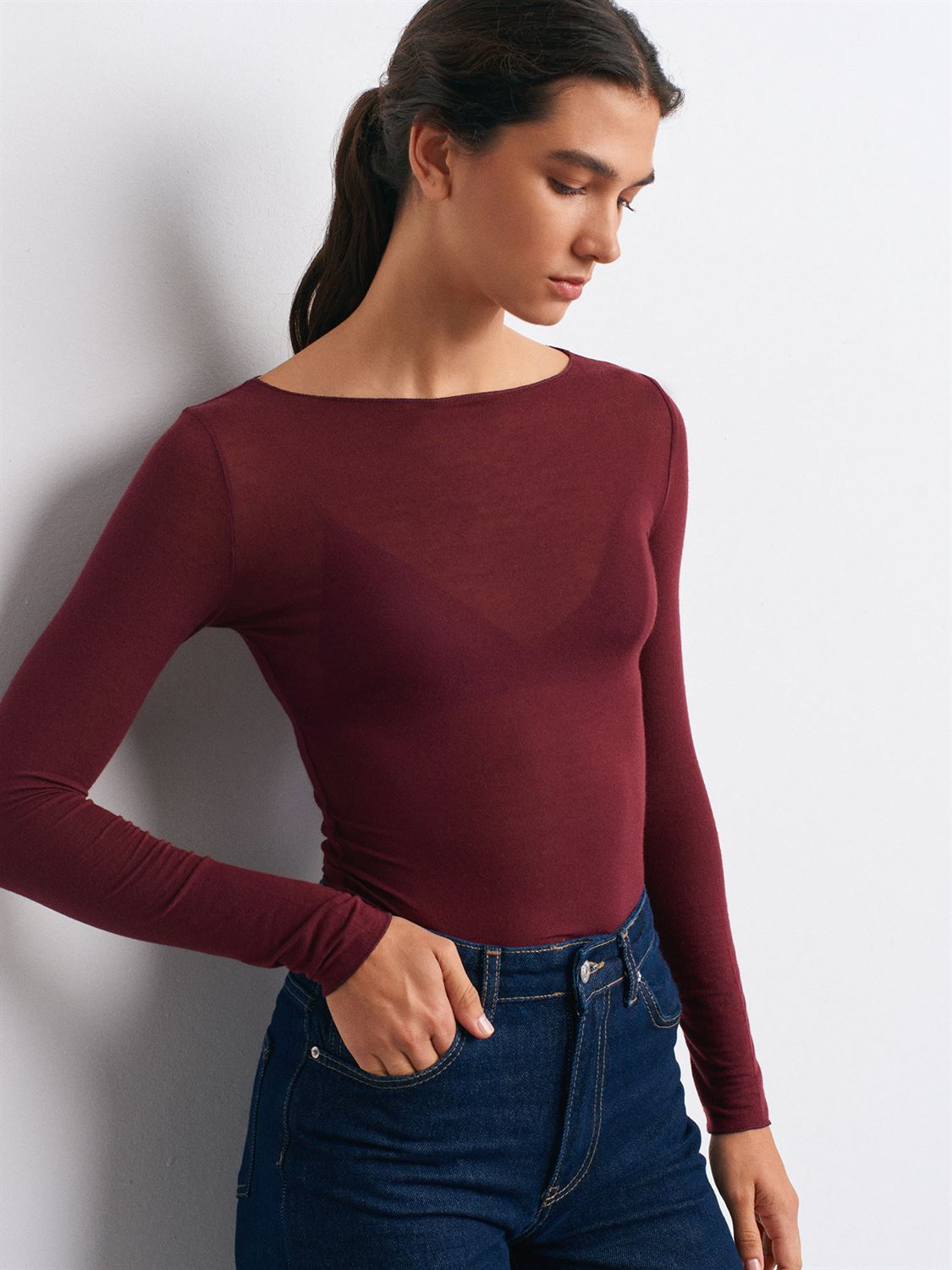 Semi-Sheer long sleeve Top