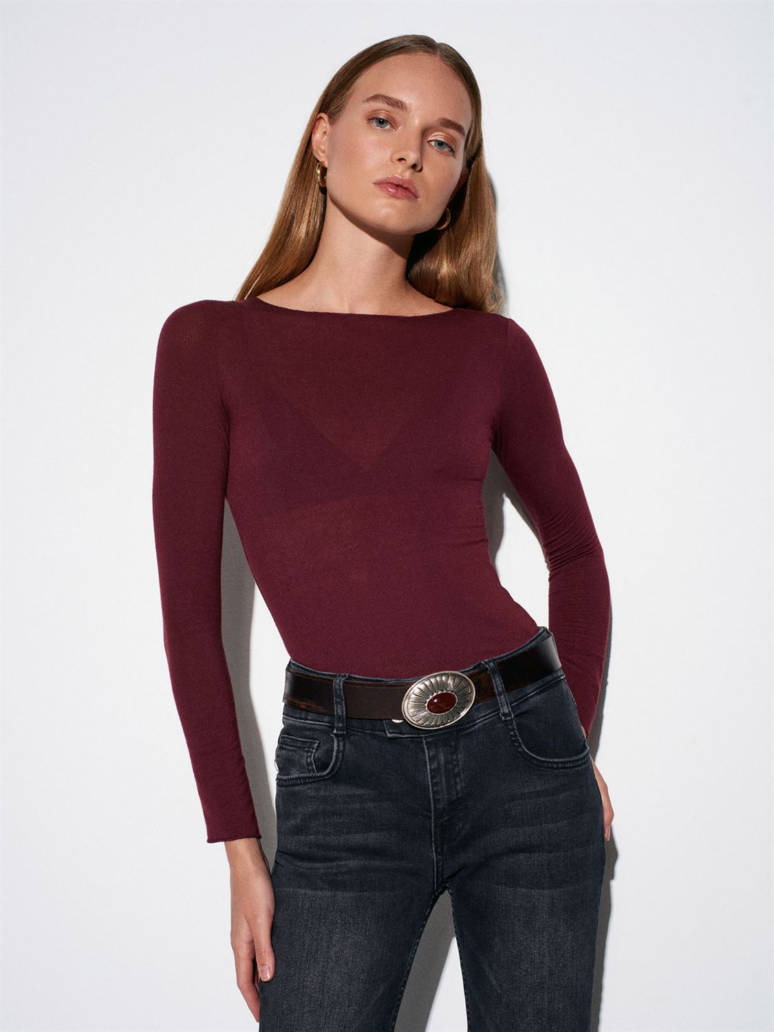Semi-Sheer long sleeve Top