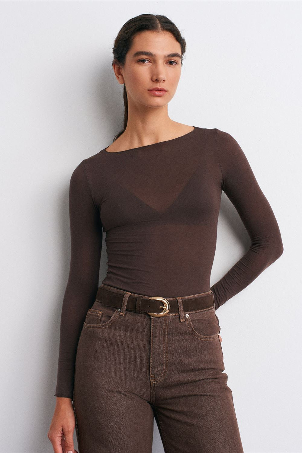 Semi-Sheer long sleeve Top