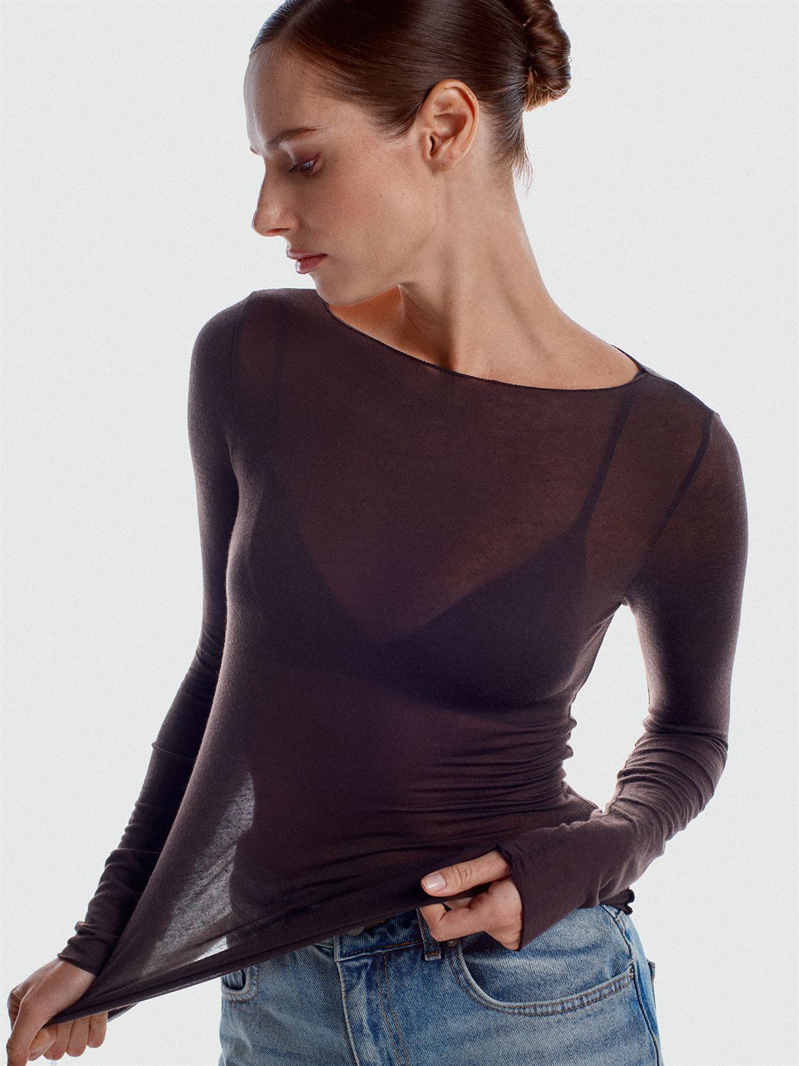 Semi-Sheer long sleeve Top