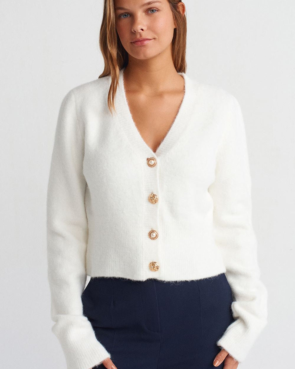 Pearl Button Cropped Cardigan
