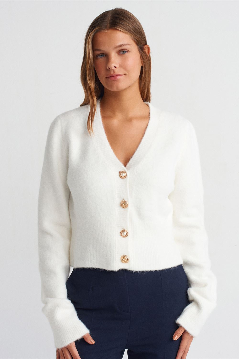 Pearl Button Cropped Cardigan