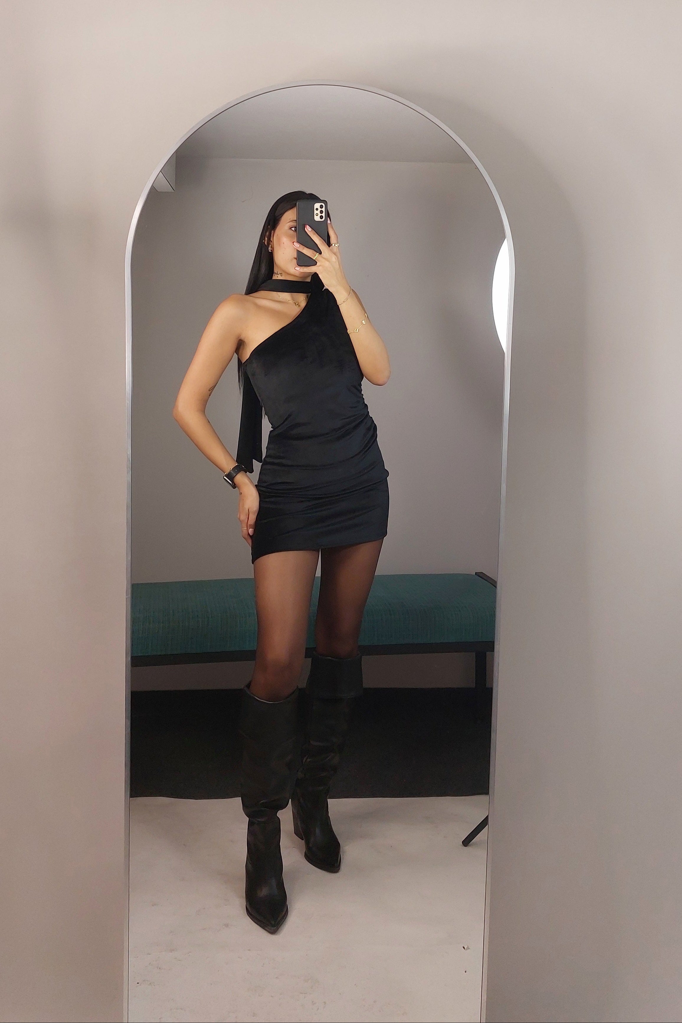 Velvet Scarf Mini Dress