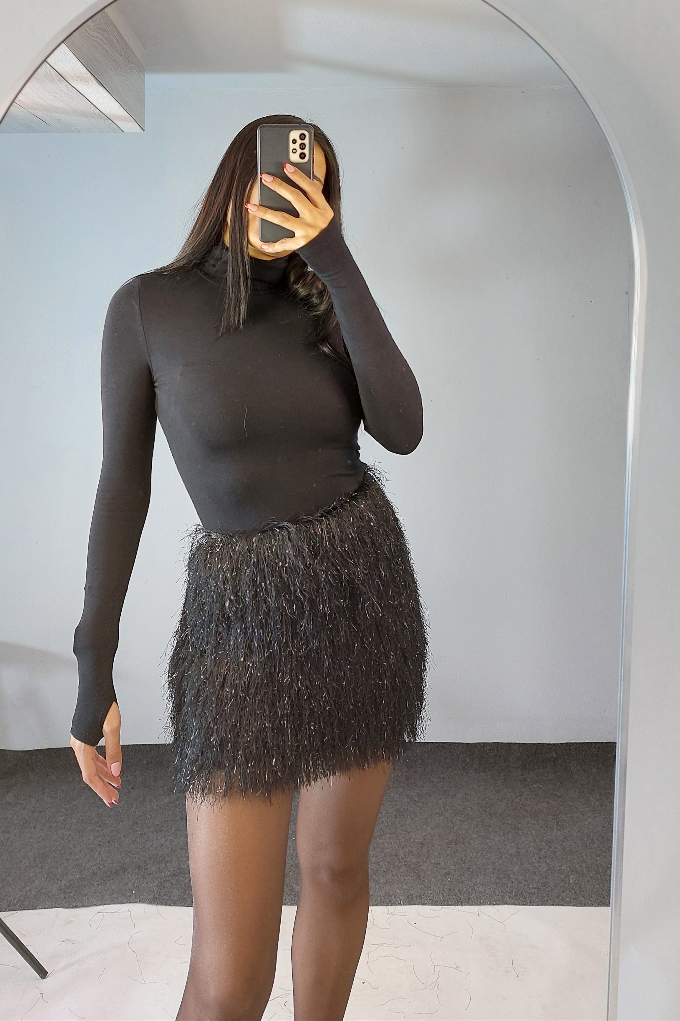 Fringe Knit Mini Skirt