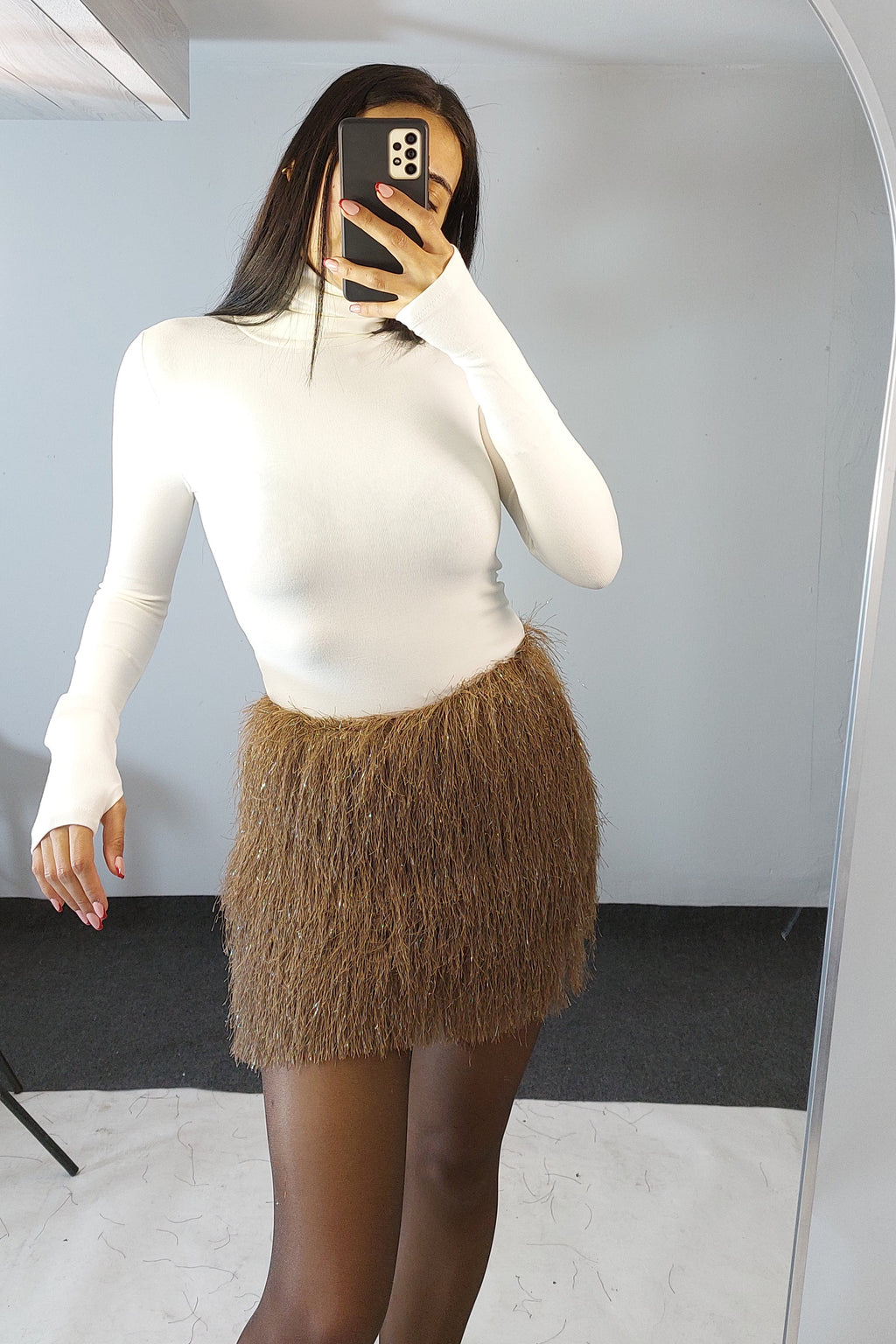 Fringe Knit Mini Skirt