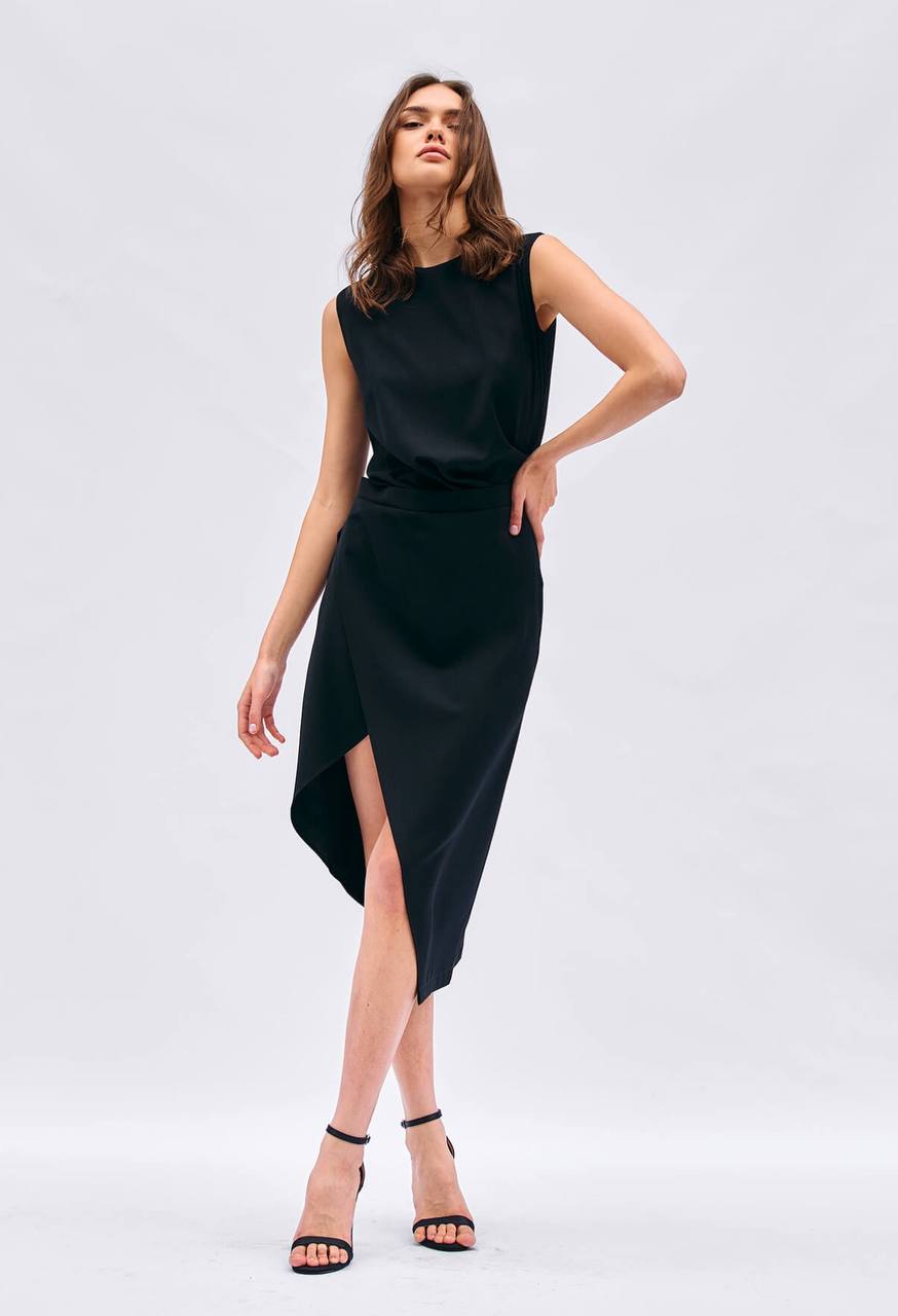 Sleeveless Draped Midi Dress