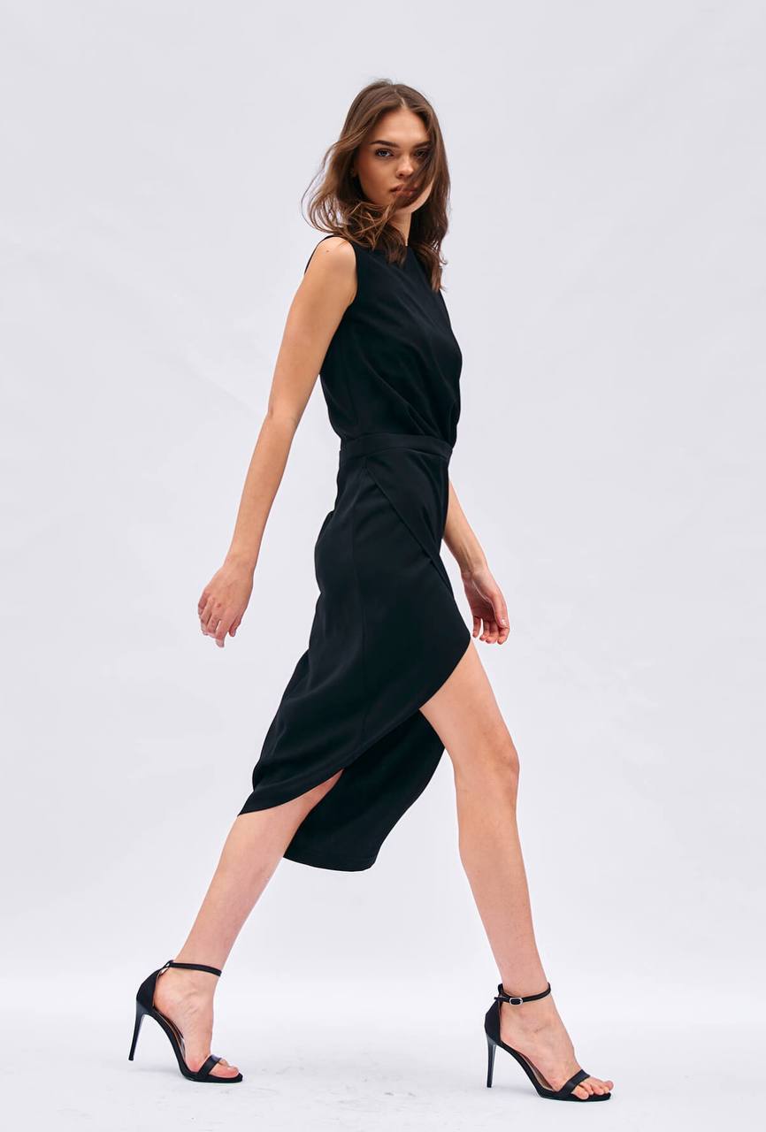 Sleeveless Draped Midi Dress