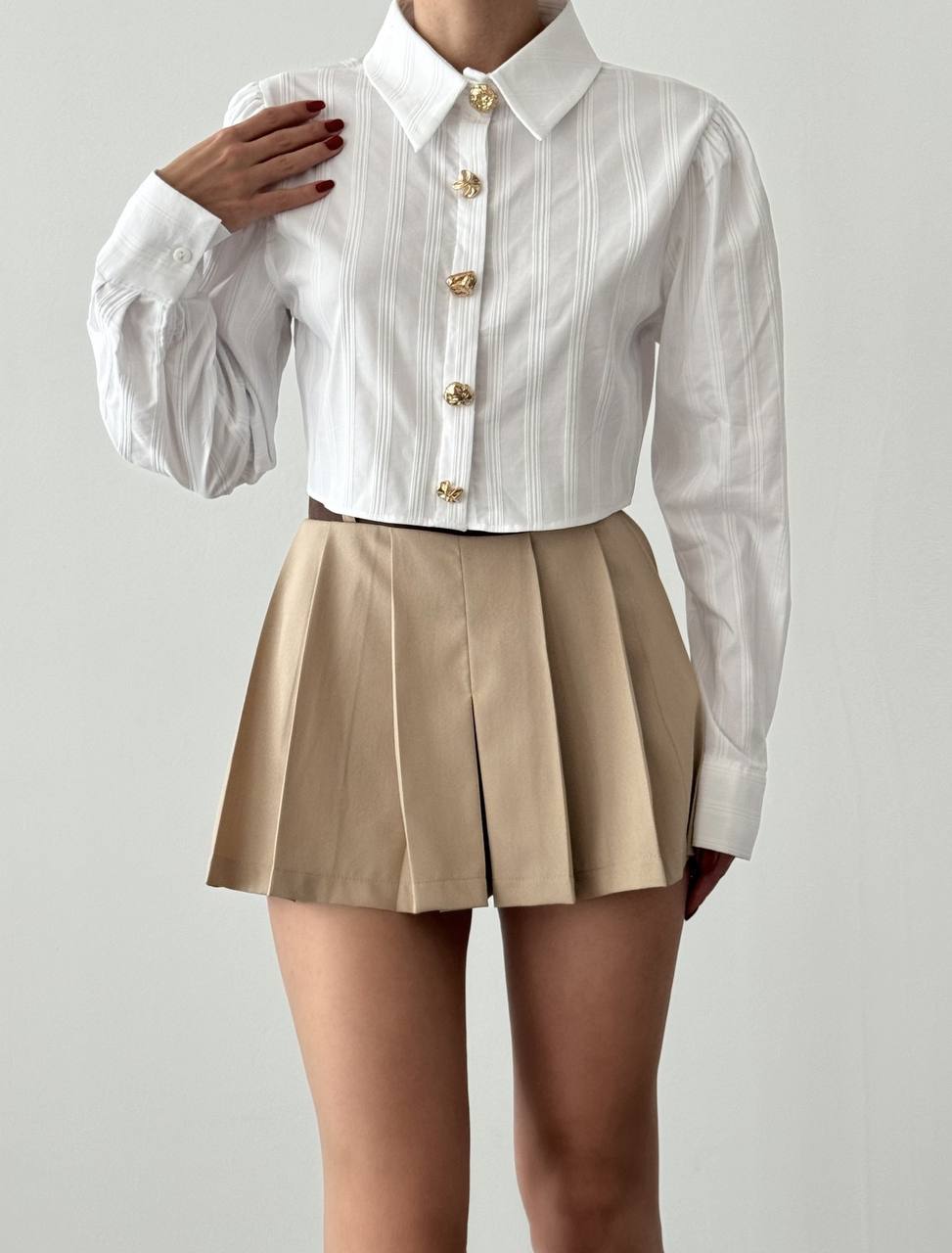 Gold Button Cropped Shirt