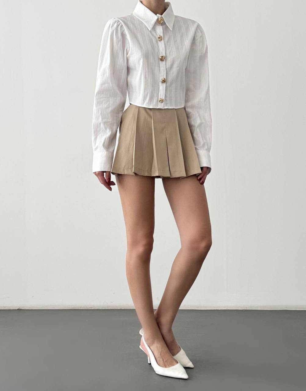 Gold Button Cropped Shirt
