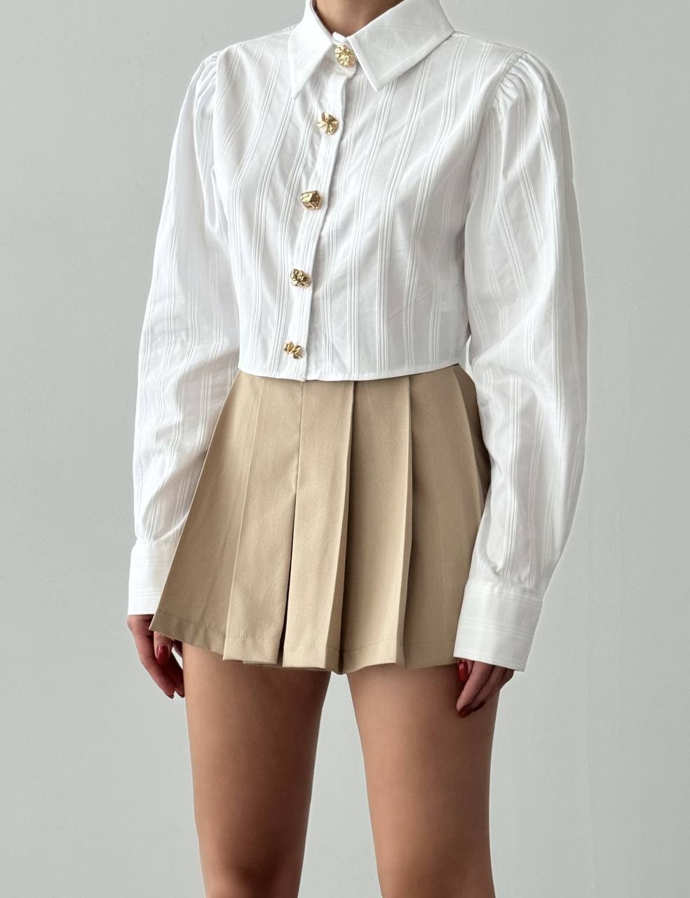 Gold Button Cropped Shirt