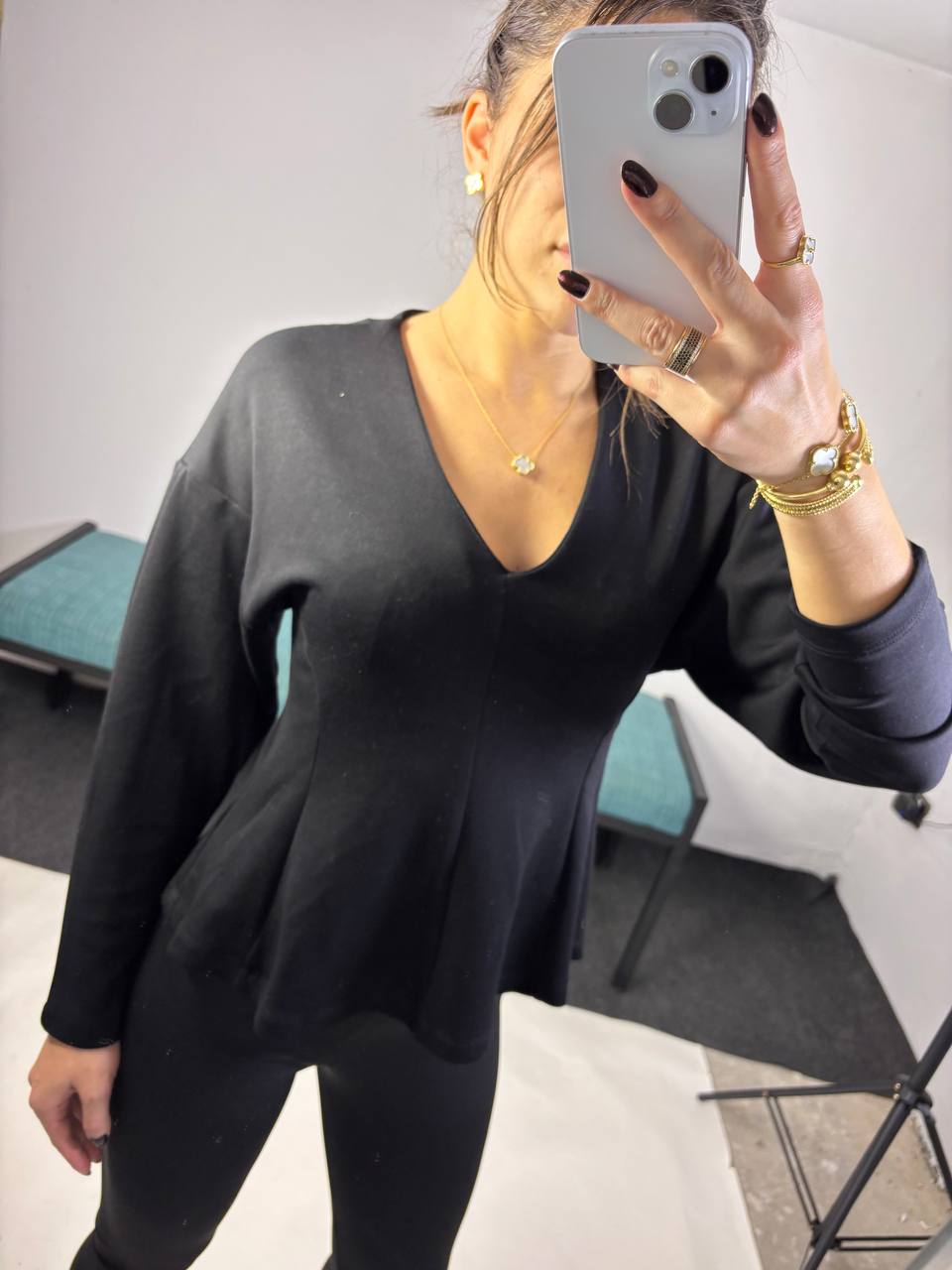 Flared V-Neck Blouse