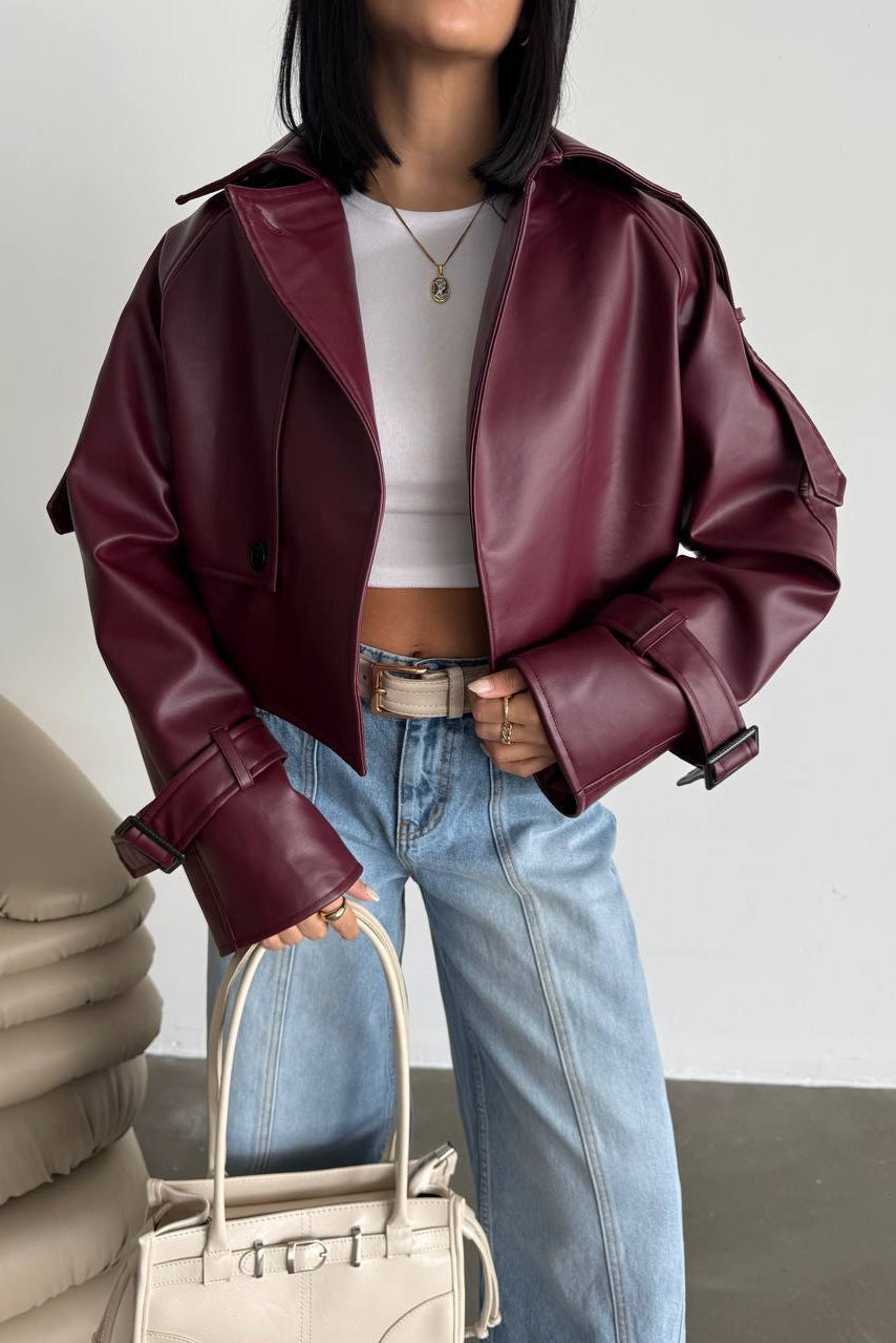 Cropped Faux Leather Jacket