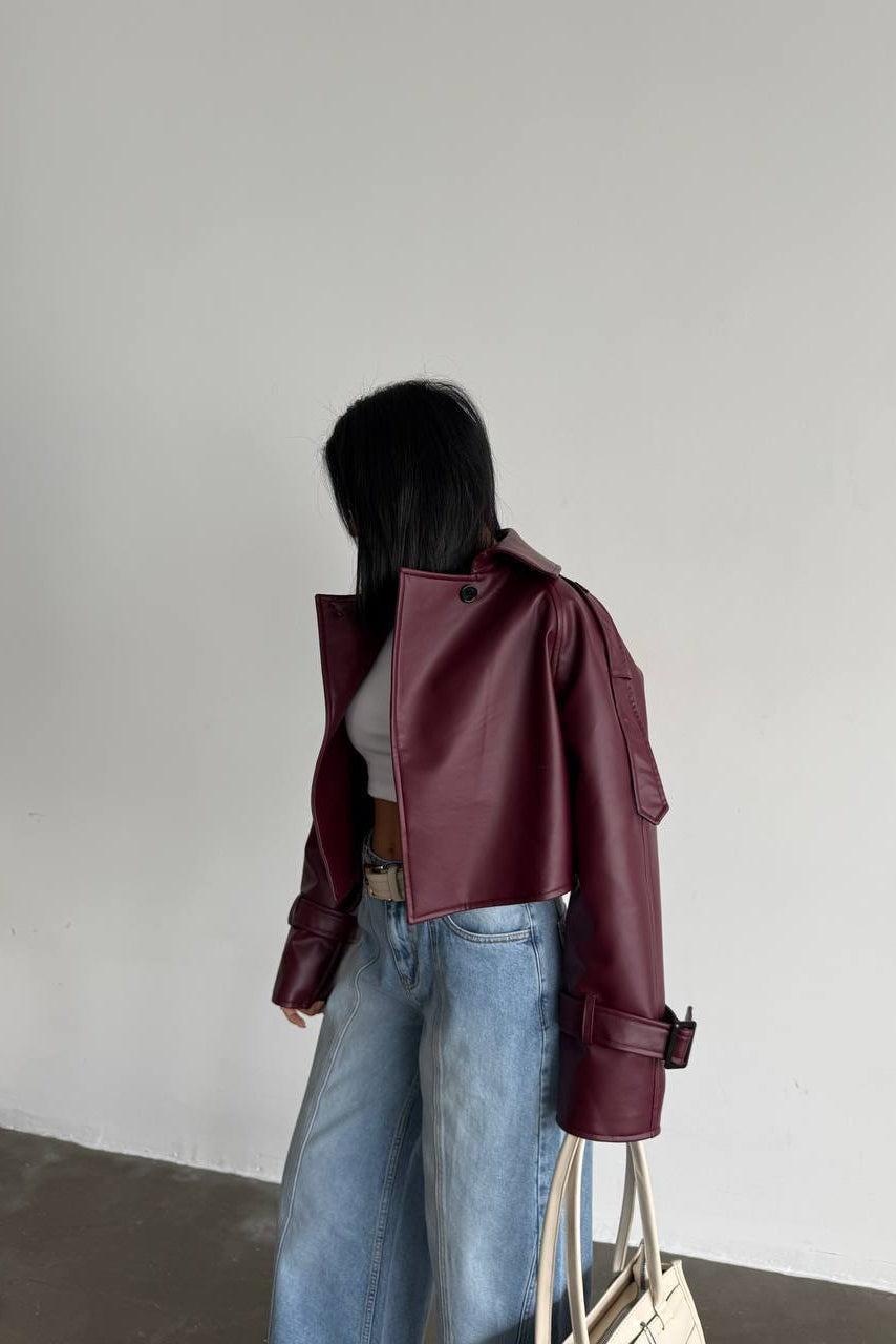 Cropped Faux Leather Jacket