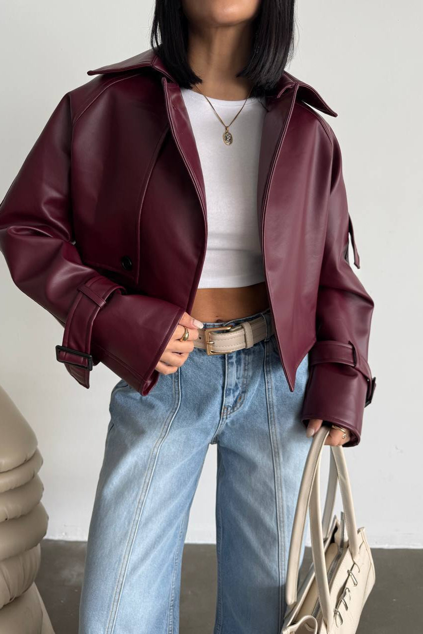 Cropped Faux Leather Jacket