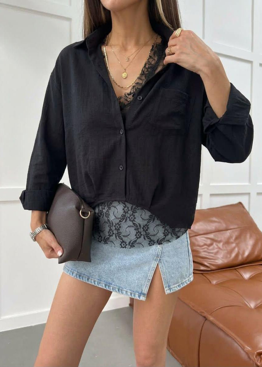 Lace Detail Shirt Set