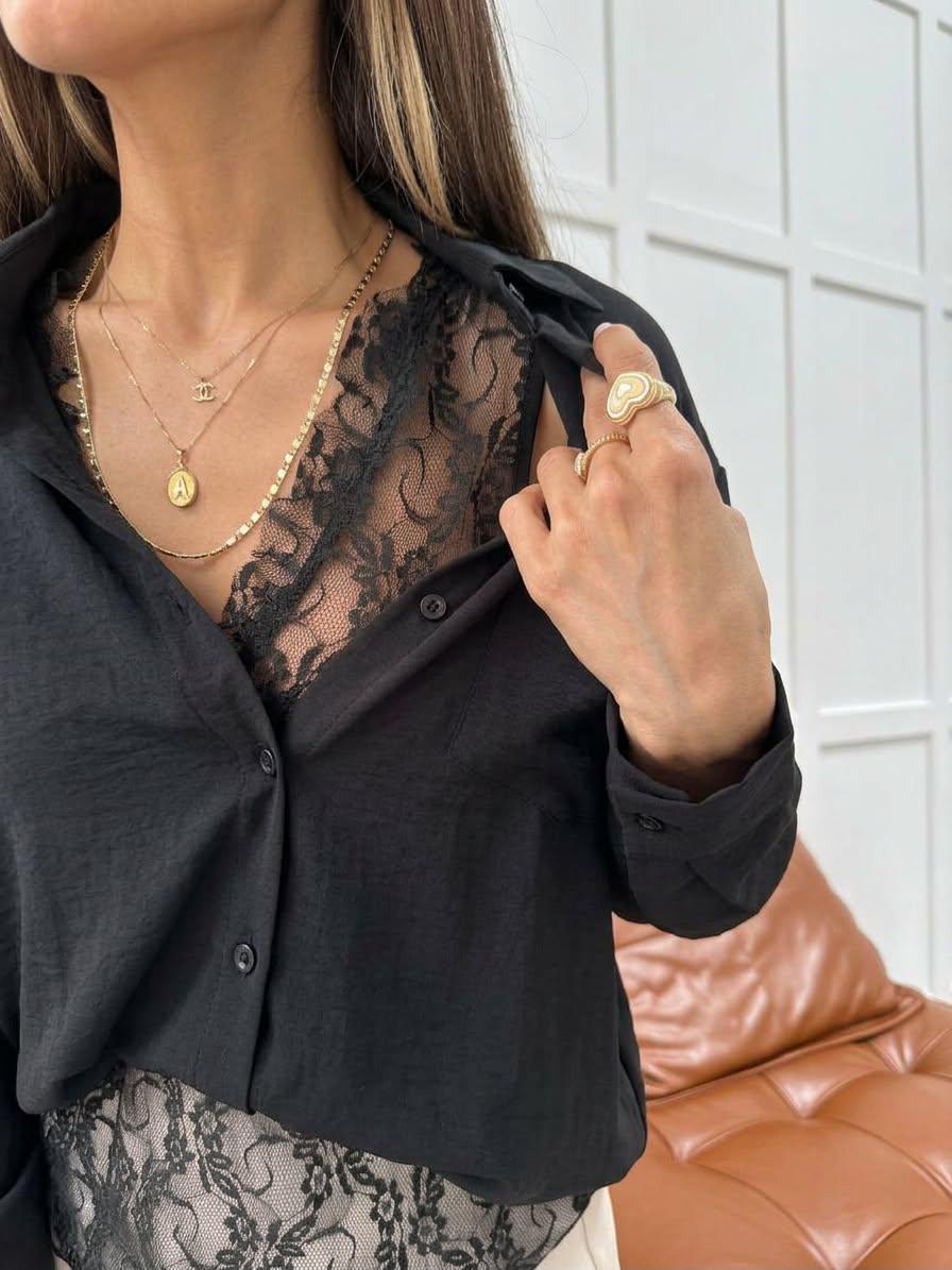 Lace Detail Shirt Set