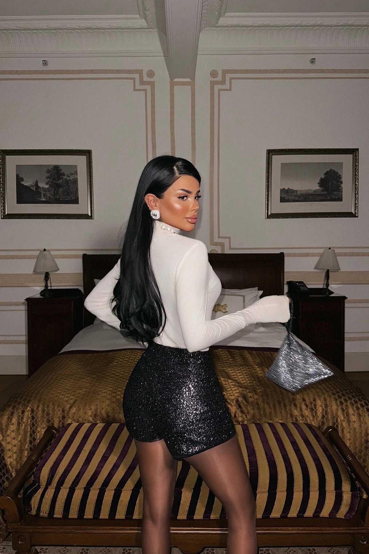 Grey Sequin Mini Shorts