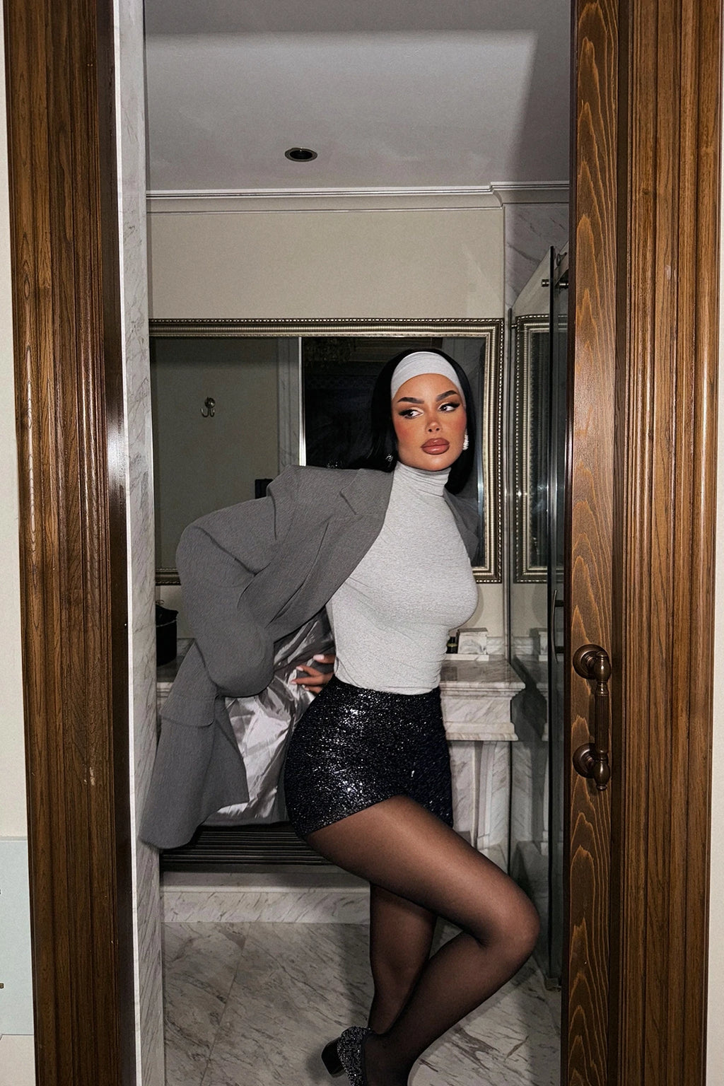 Navy Blue Sequin Mini Shorts