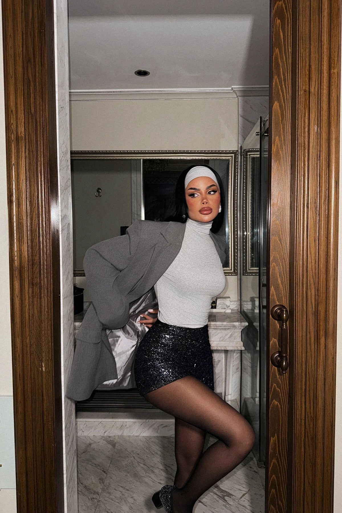 Navy Blue Sequin Mini Shorts