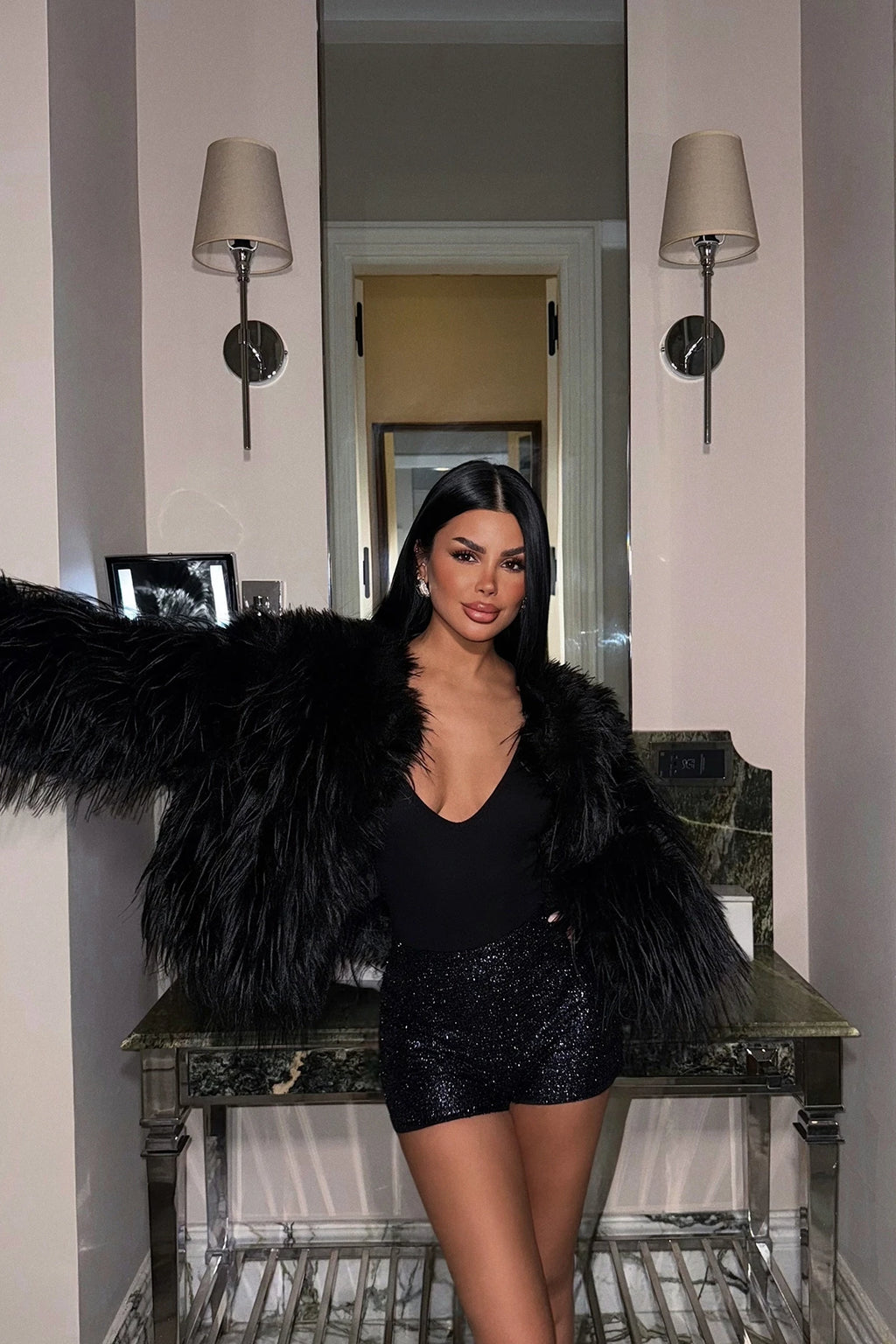 Purple Sequin Mini Shorts