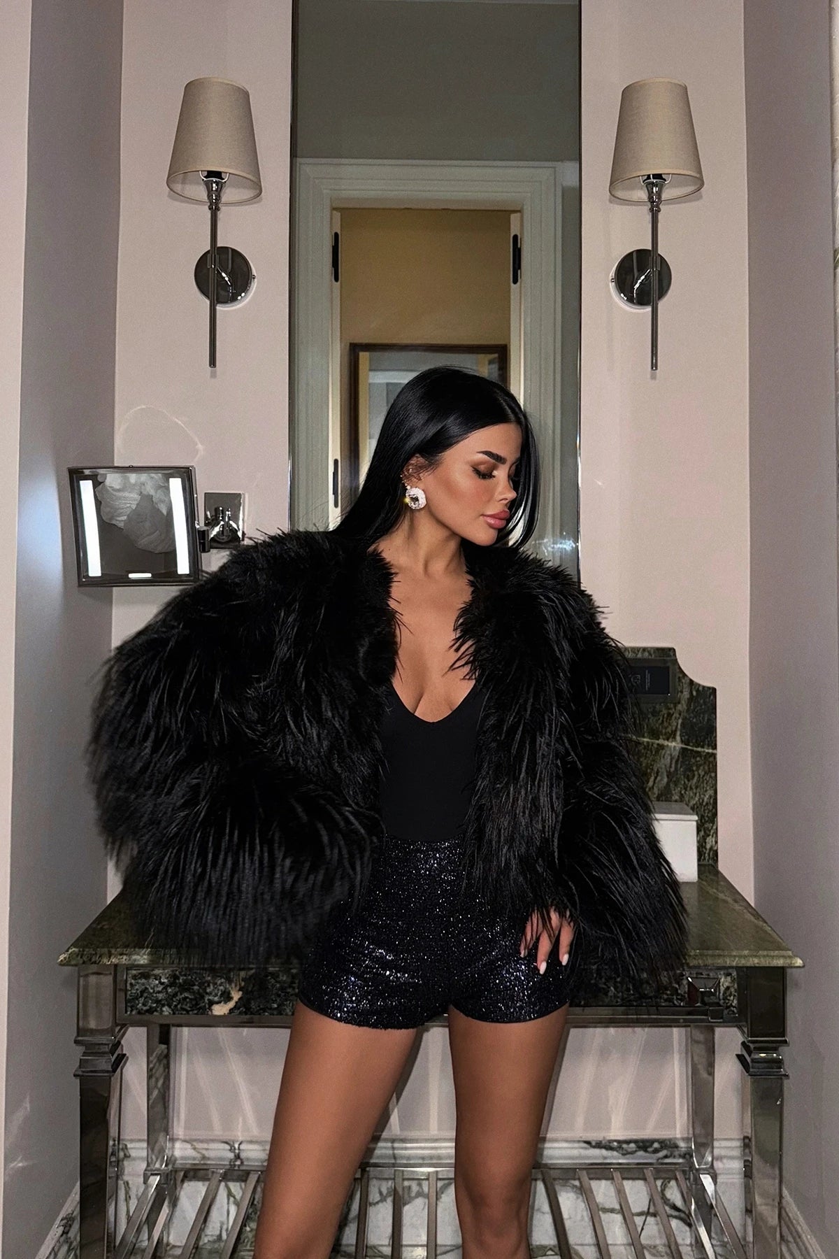 Purple Sequin Mini Shorts