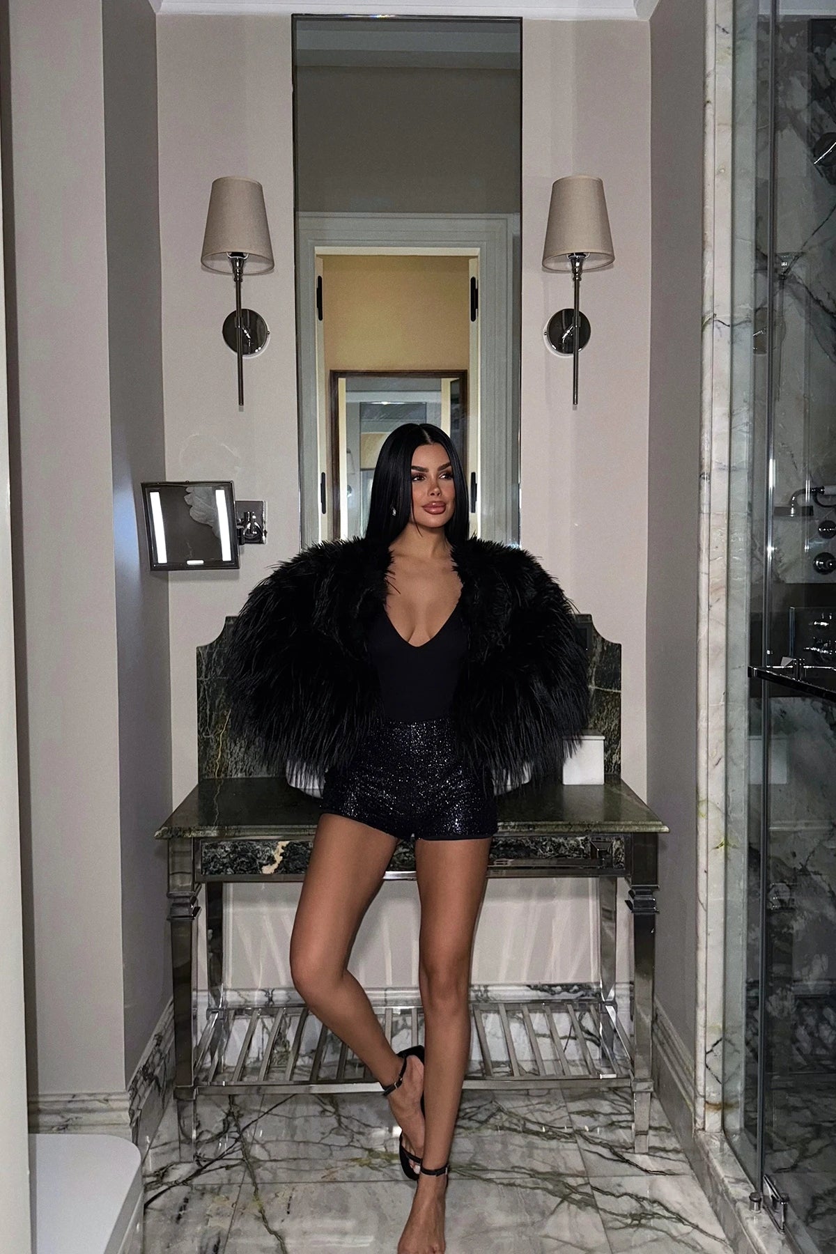 Purple Sequin Mini Shorts