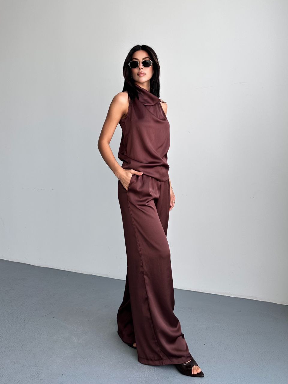 Satin Effect Top and Trousers Set