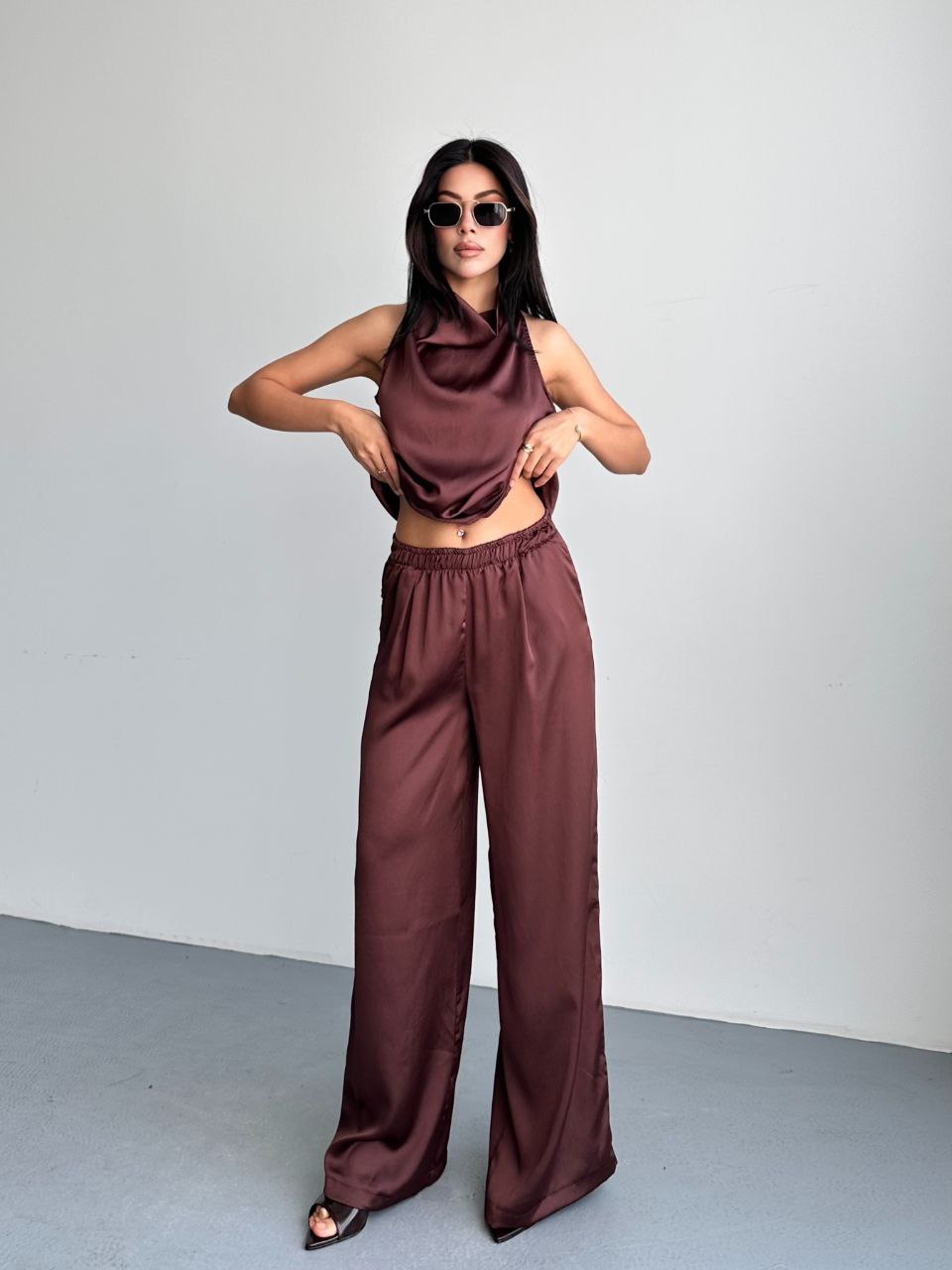 Satin Effect Top and Trousers Set