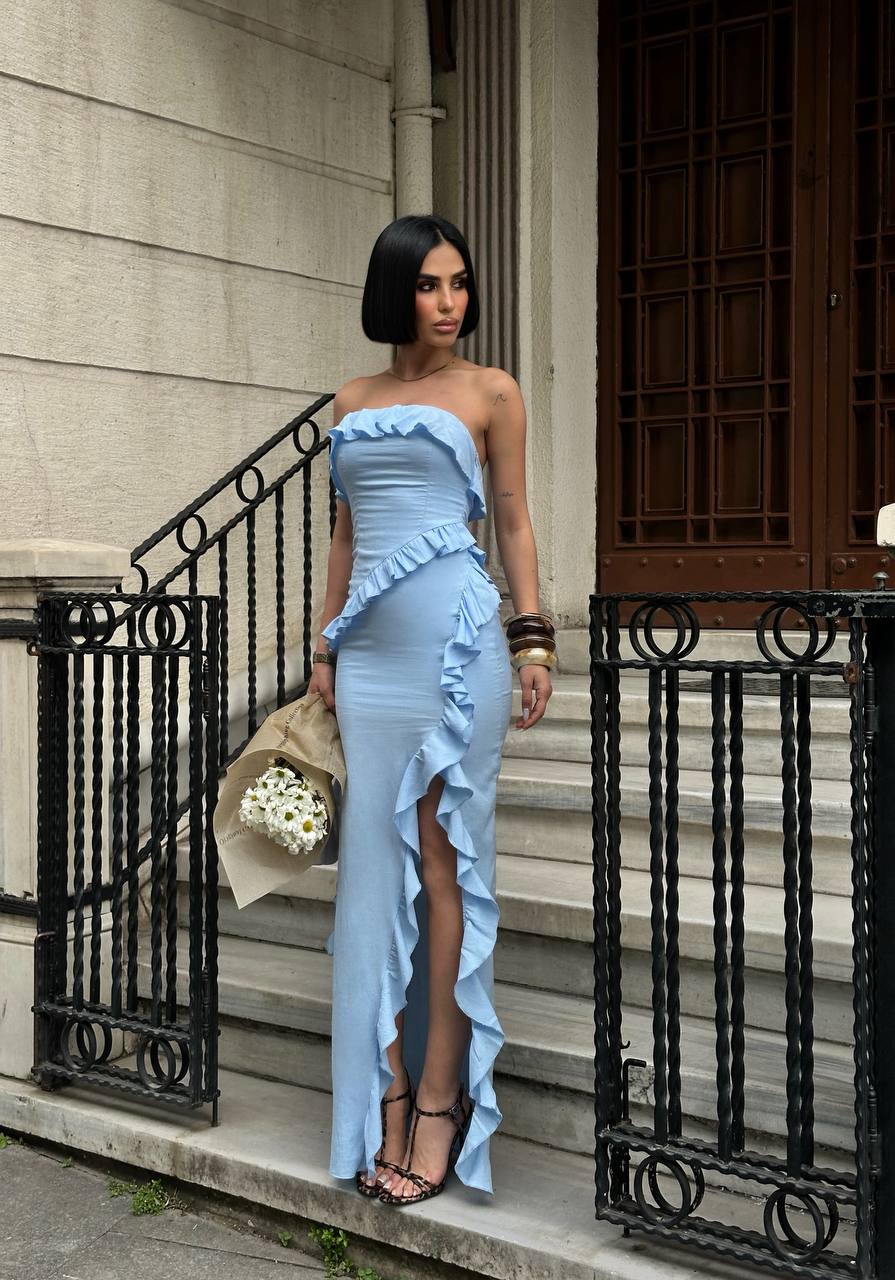 Ruffled Strapless Maxi Dress