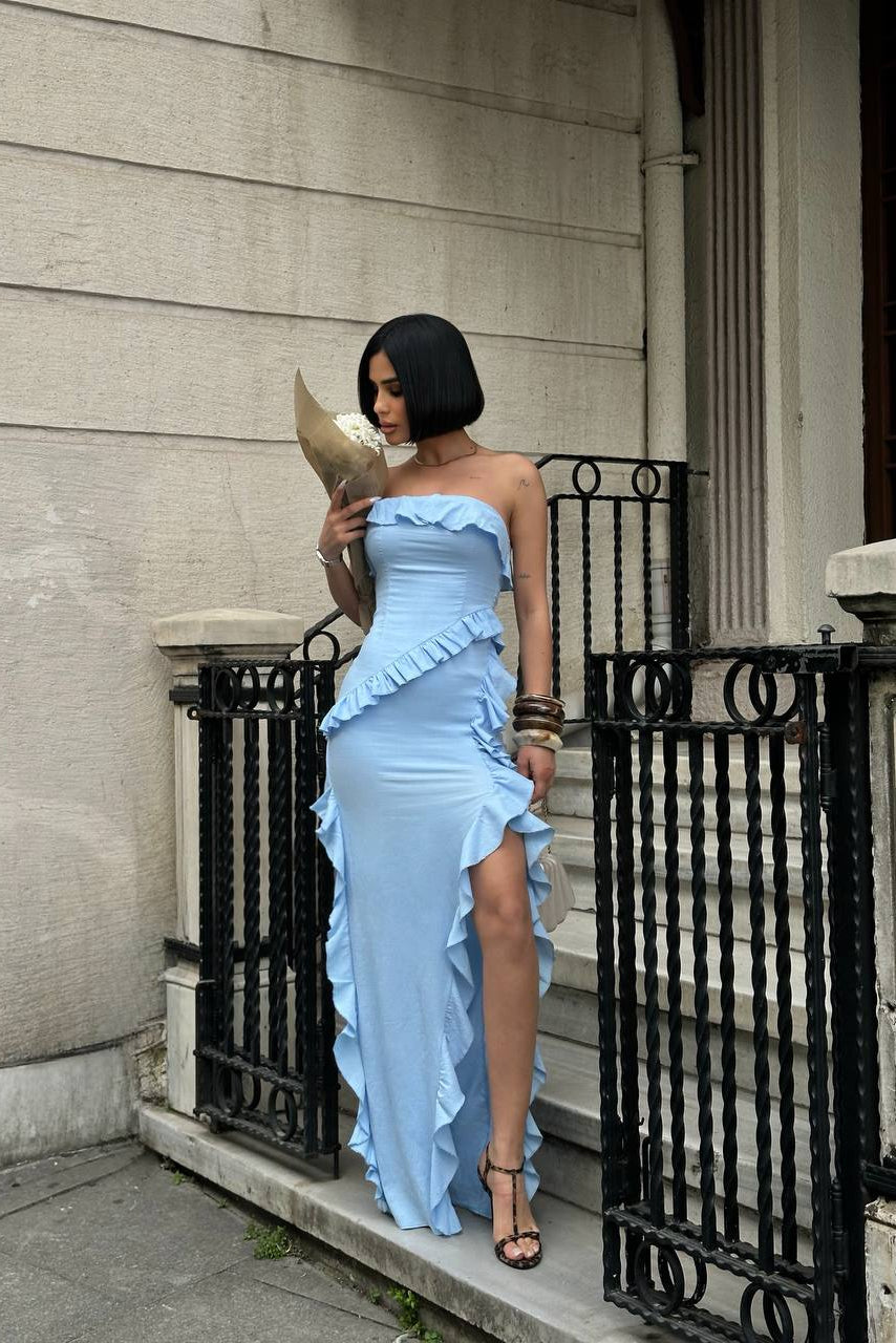 Ruffled Strapless Maxi Dress