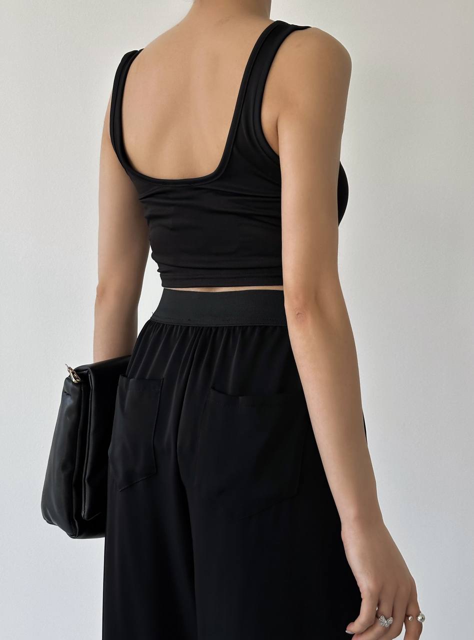 Elastic Waist Wide-Leg Trousers