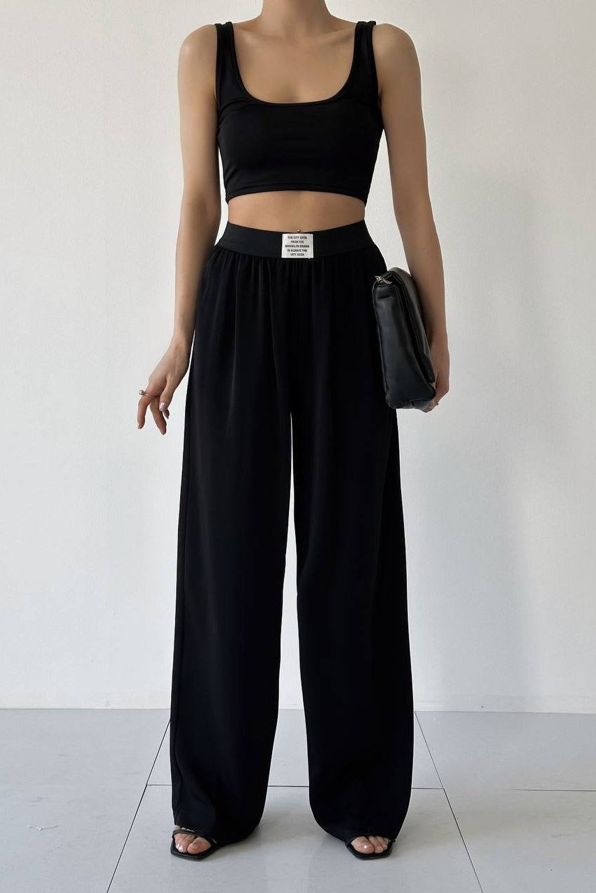 Elastic Waist Wide-Leg Trousers