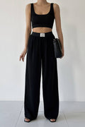 Elastic Waist Wide-Leg Trousers