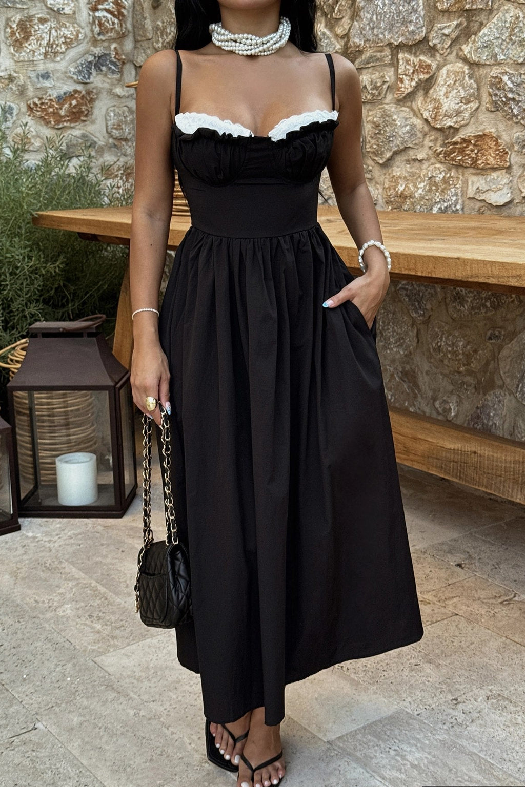 Contrast Trim Midi Dress