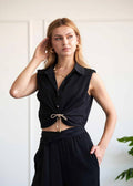 Sleeveless Crop Shirt With Tie