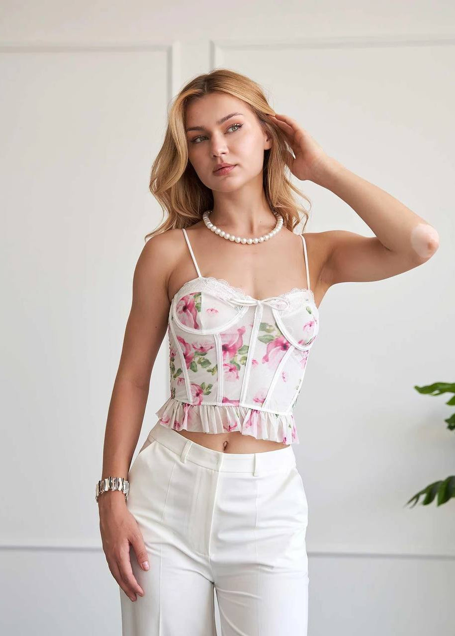 Floral Corset With Tie